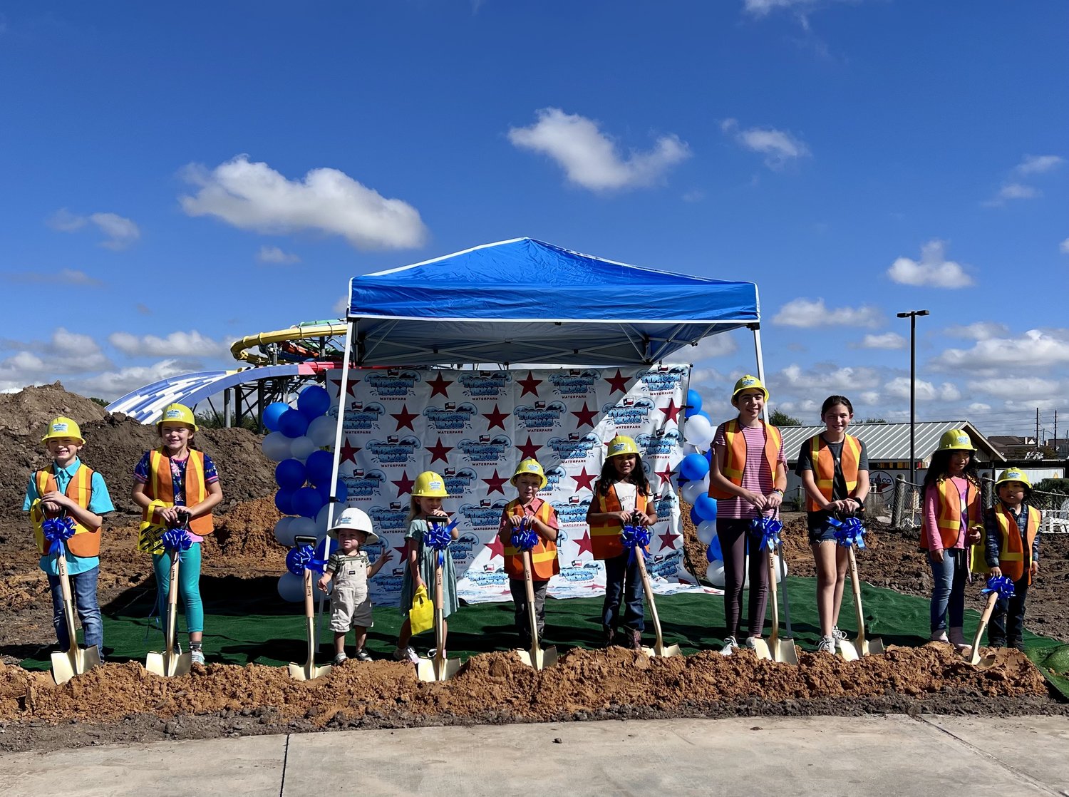 These youngsters participate in the ceremonial groundbreaking for Typhoon Texas Junior, an interactive water experience designed for children. The groundbreaking took place Nov. 7.